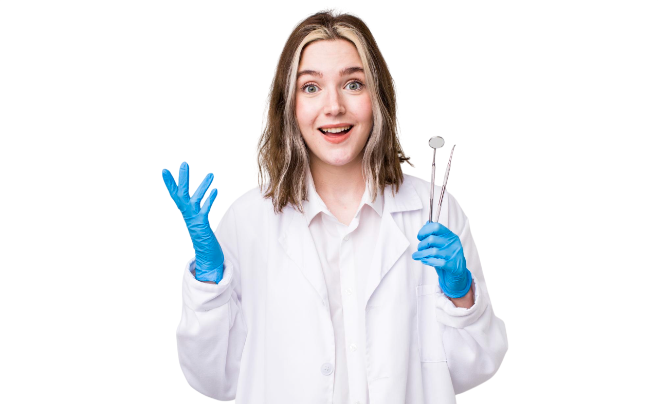 Teeth whitening dentist holding dental tools in Buford GA at Great Smiles Buford Center